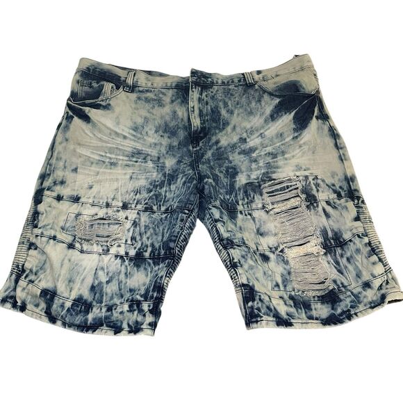 Blue Cult Distressed Jean Faded Shorts Men's Size 46 Acid Wash Ribbing Hiphop - Picture 1 of 7
